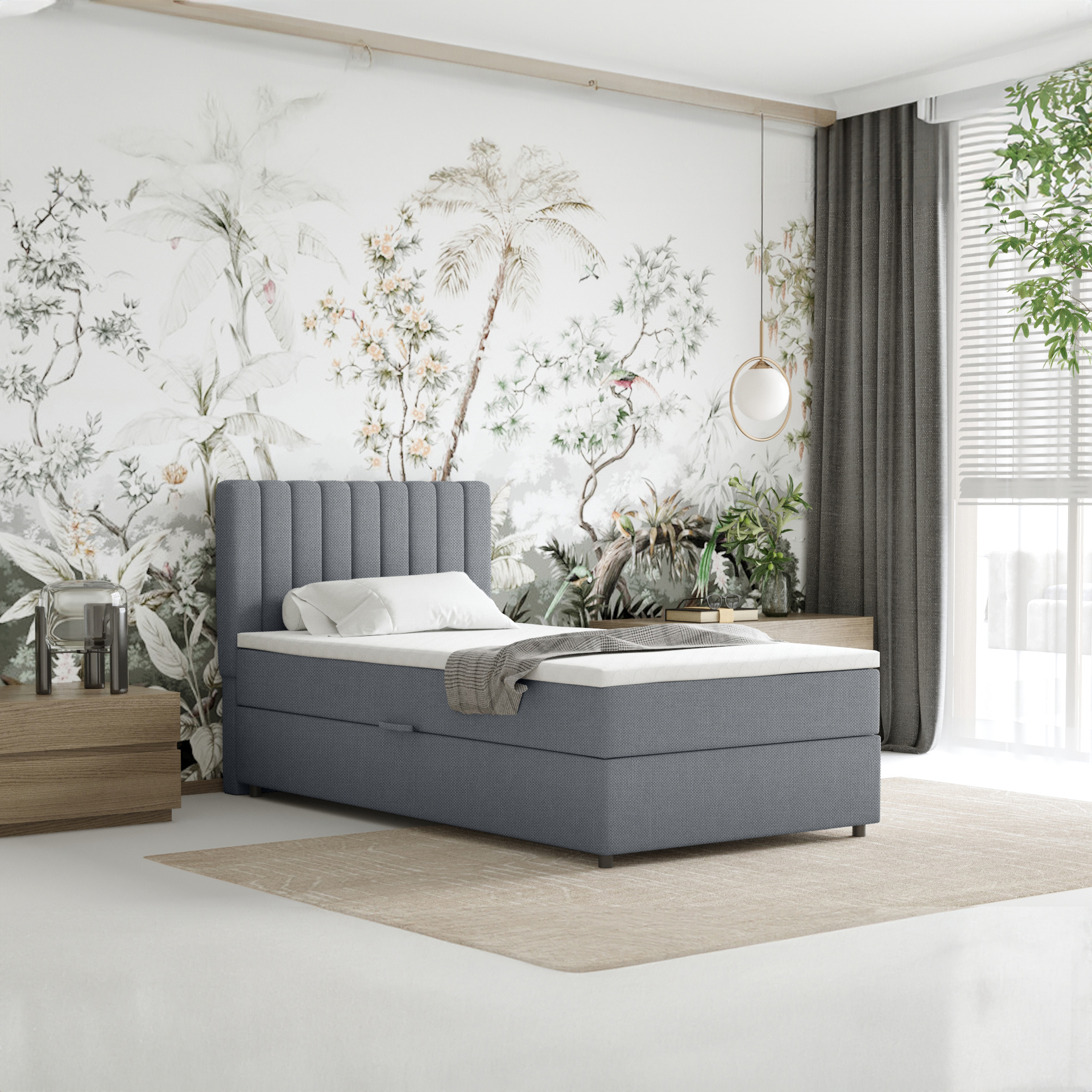 Boxspringbett 100x200 EVEREST, mit Topper, mit Bettkästen, Einzelbett, , Panda Möbel EVEREST_100_FAR04