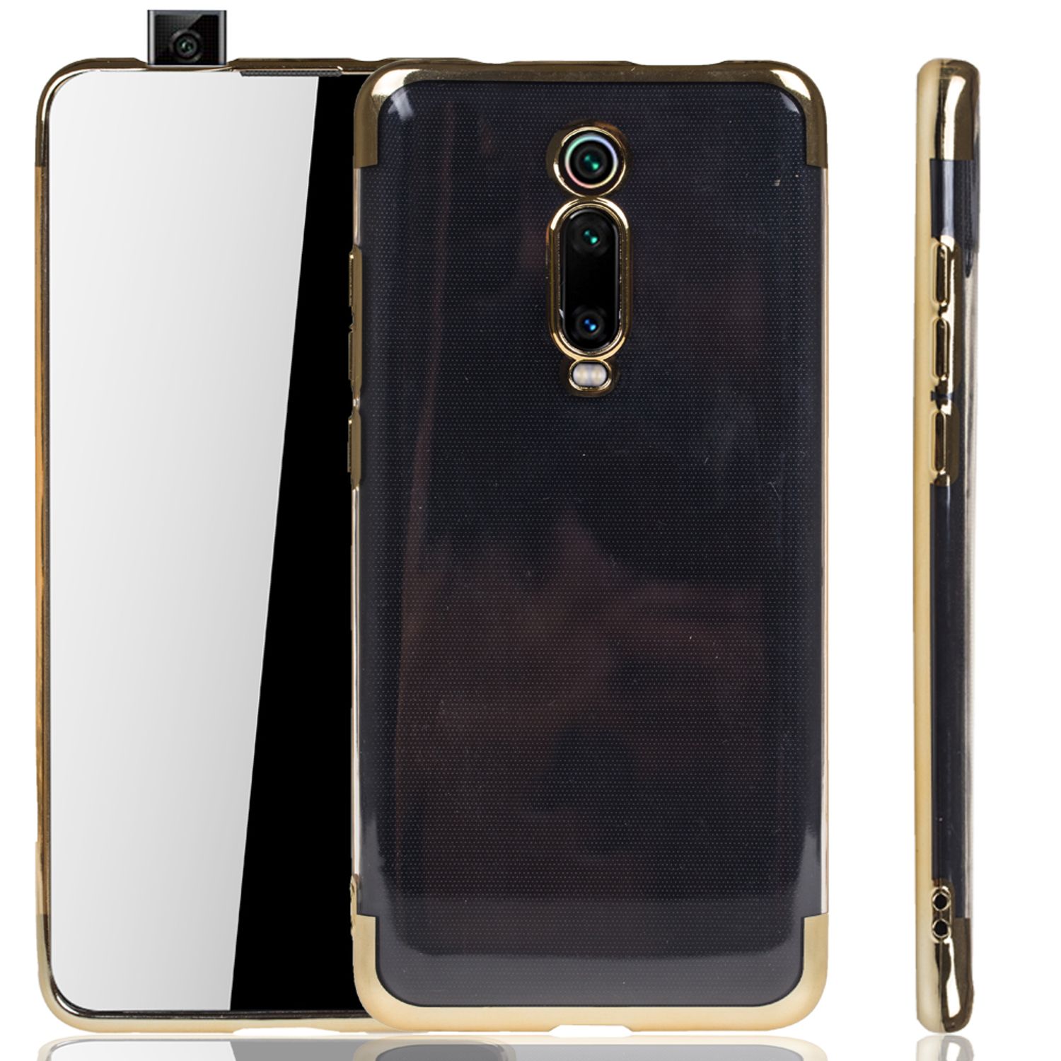 Puzdro na mobilný telefón pre Xiaomi Mi 9T Gold - Clear - TPU silikónový zadný kryt v transparentnej zlatej farbe