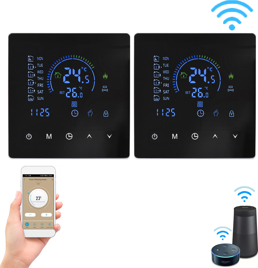 2X WiFi Smart Thermostat 3A izbový termostat Vodné ohrievače Podlahové kúrenie, dotykový displej, ovládanie cez APP, kompatibilný s Google Home/Alexa