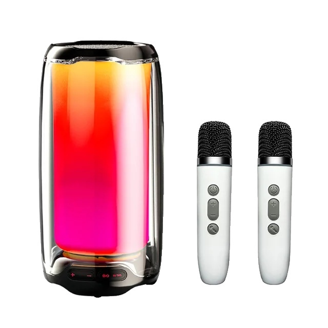 Reproduktor na karaoke, dynamické basy, LED svetlá so zmenou farby, s 2 mikrofónmi