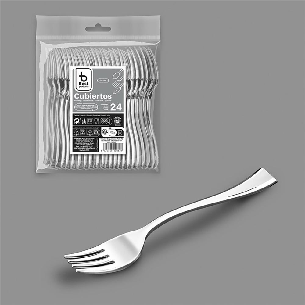 Article Sans Marque Wiederverwendbarer Verkostungsgabel 10 cm, Silber. 24 Stück