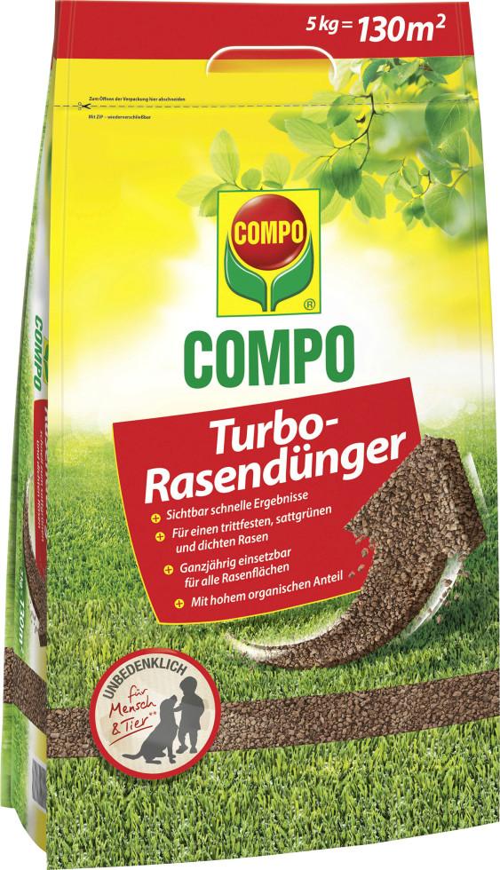 Turbo-Rasendünger Compo 5 kg 130 m² organisch-mineralischer Dünger, sichtbar schnelle Ergebnisse 0688301750