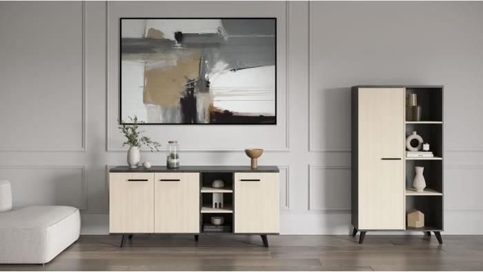 Wohnzimmer Set: Anrichte, Highboard, Couchtisch, KENT DEMEYERE, Chêne de fil Sidewalk KENT14209
