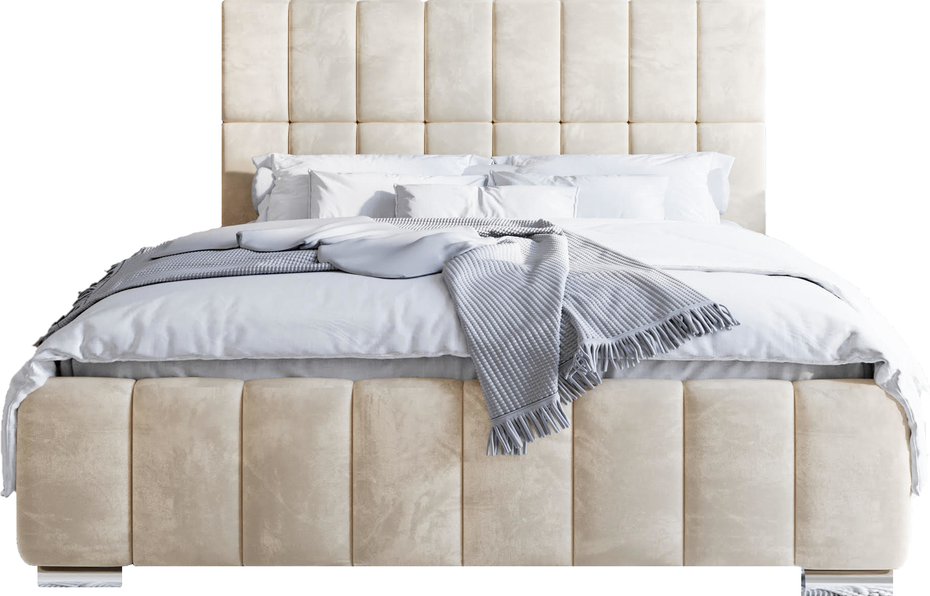 FURMEB24 - ALMA 180 x 200 cm - Boxspring posteľ s podnožou vrátane matraca Belluci Classic - Čalúnená posteľ s dreveným rámom - Manželská posteľ s vysokým opierkou hlavy - Čalúnená - Ecru