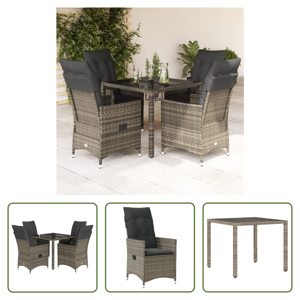 The Living Store 5-dielny záhradný jedálenský set s vankúšmi sivý polyratan