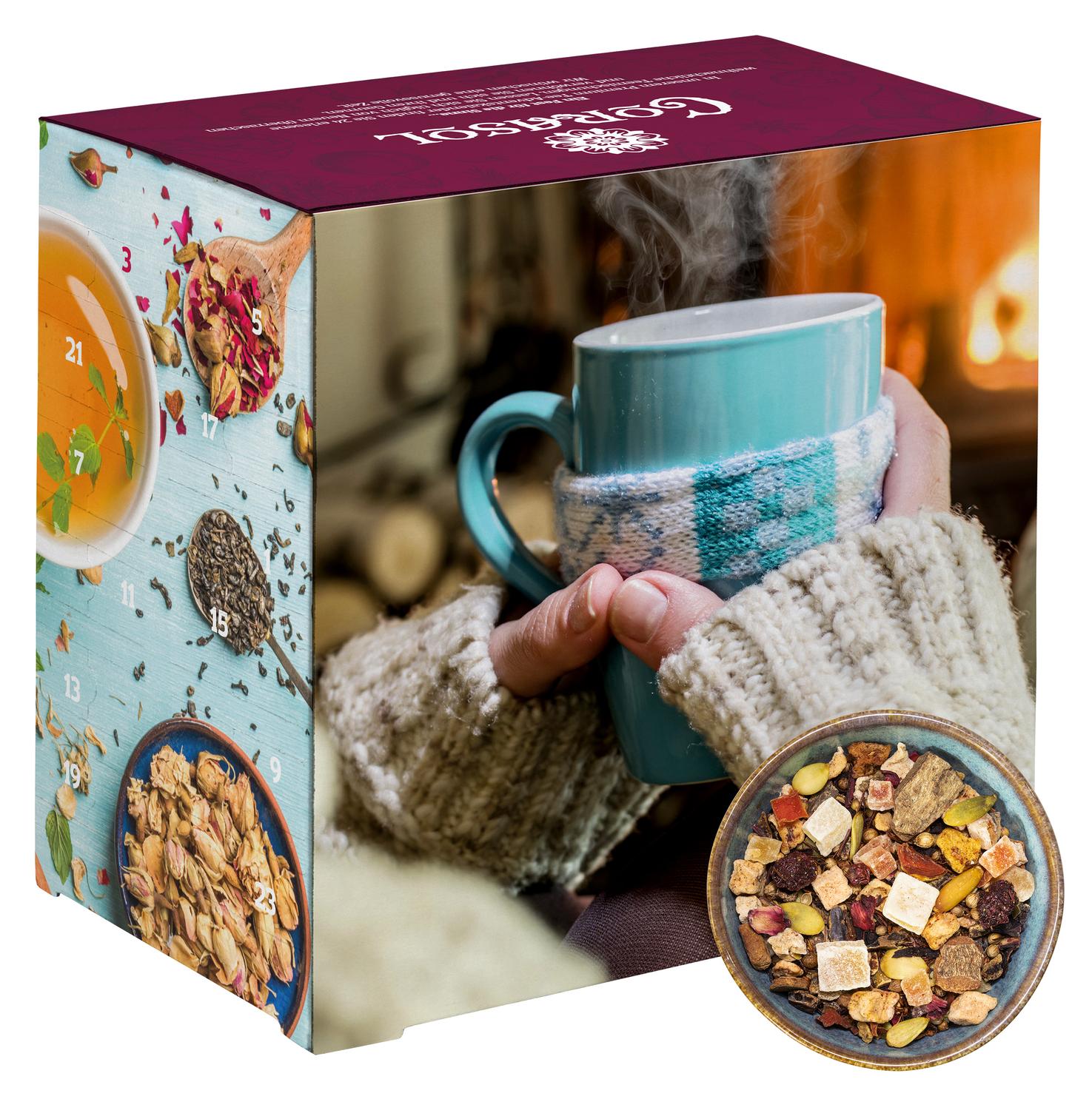Corasol Premium Tee-Adventskalender mit 24 weihnachtlichen Gourmet-Teesorten, loser Tee, Geschenk-Idee für Frauen (223 g) COR60TEA