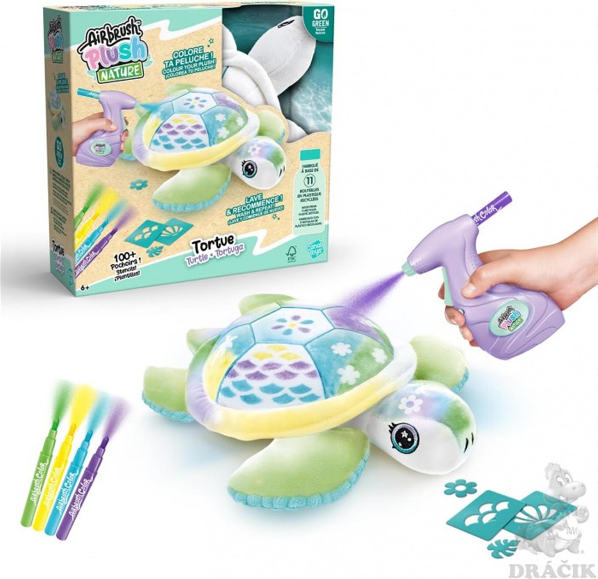 Canal Toys Airbrush Plüsch Schildkröte – Kreatives Bemal-Set für Kinder ab 6 Jahren, inkl. Airbrush, Schablonen & Marker OFG 280