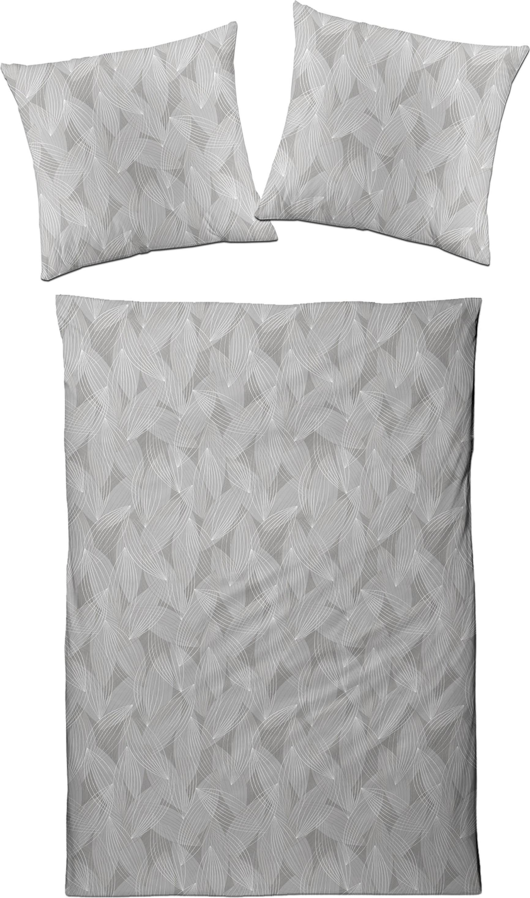 Traumschloss Satin Bettwäsche Garnitur - grafisches Blättermuster, grau 135 x 200 cm grafisches Blättermuster, grau 11075