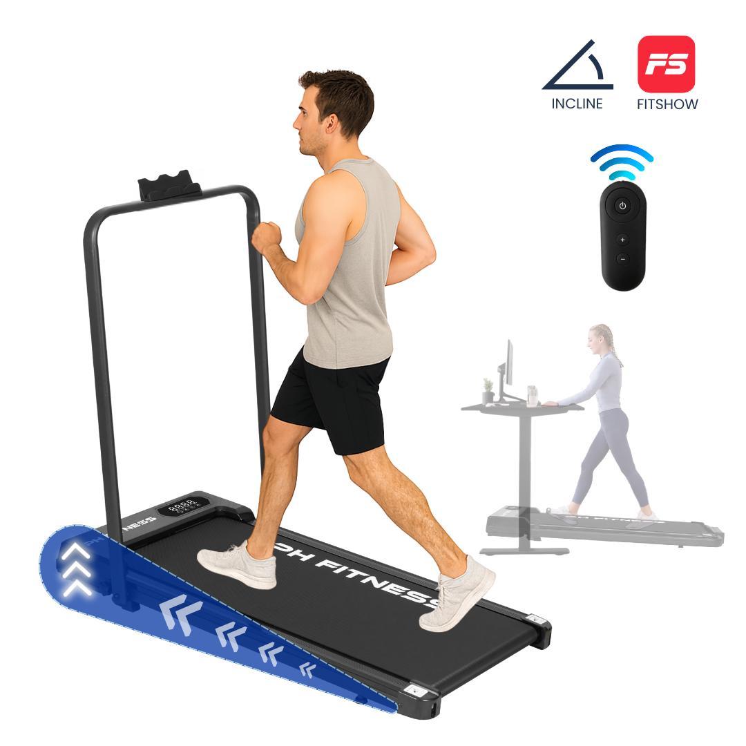 PH Fitness B3F skladací bežecký pás - WalkingPad s madlom a držiakom - motor 1,3 hp, 1-8 km/h, 100 kg - diaľkové ovládanie, manuálny sklon, Bluetooth