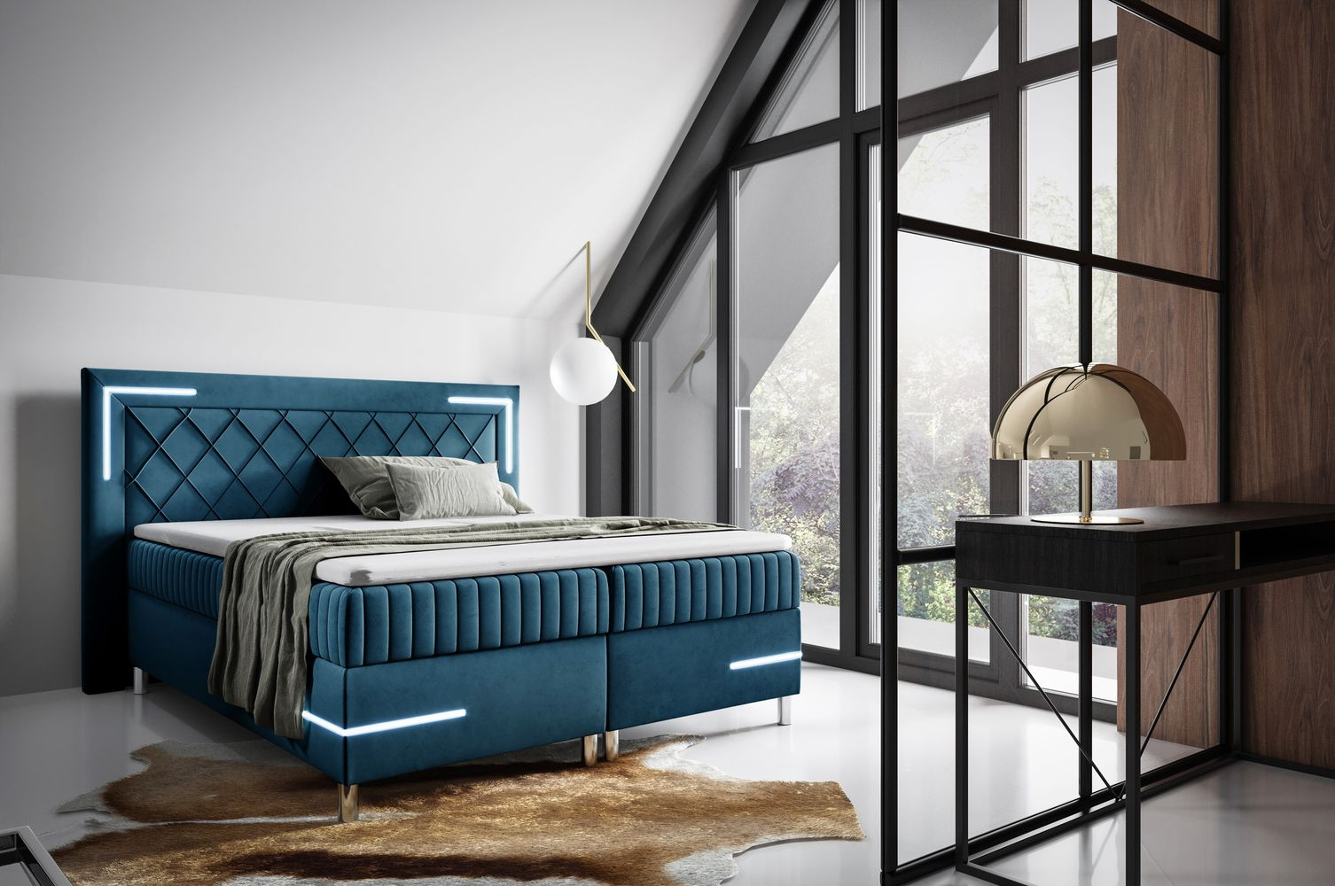 Manželská posteľ 200x200 RONA 3 - modrá + topper ZDARMA