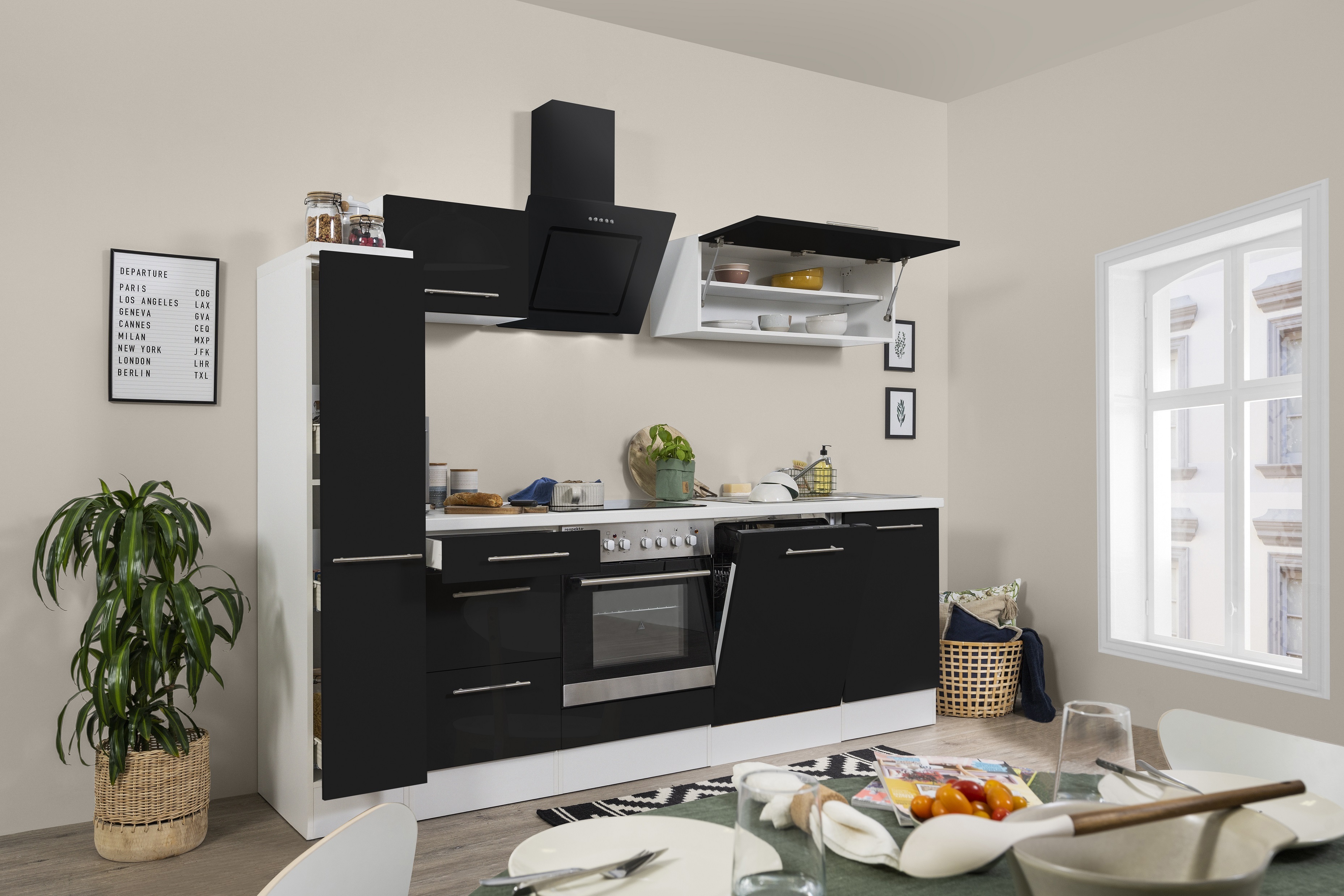 Küche Küchenzeile Küchenblock Weiß Schwarz Amanda 250 cm Respekta Premium RP250WSC