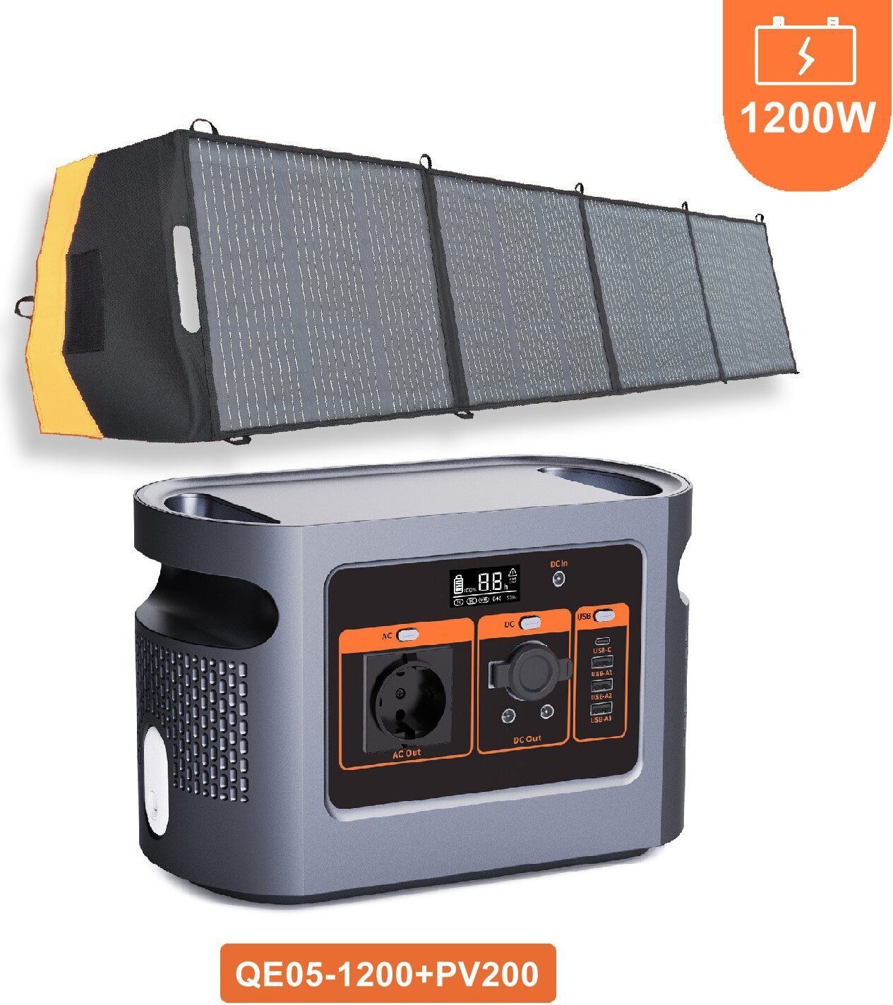 Fine Life Pro Generátorová elektráreň 1200W/1008Wh so solárnym panelom PV200, 1,20 v kW, núdzový solárny generátor, môže byť recyklovaný 2500 krát
