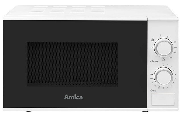 Amica AMGF17M2GW, Na pracovnú dosku, Mikrovlnná rúra s grilom, 17 L, 700 W, Otočné, Biela, Čierna