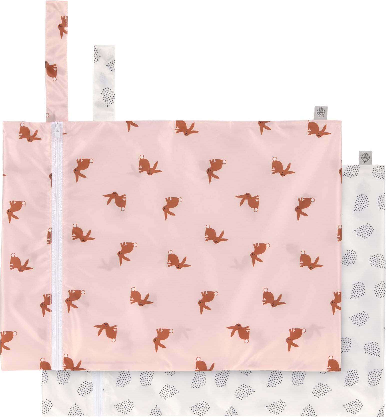LÄSSIG Nasstasche wiederverwendbar für Kind Baby 2 Stück/Wet Bag Little Forest Rabbit