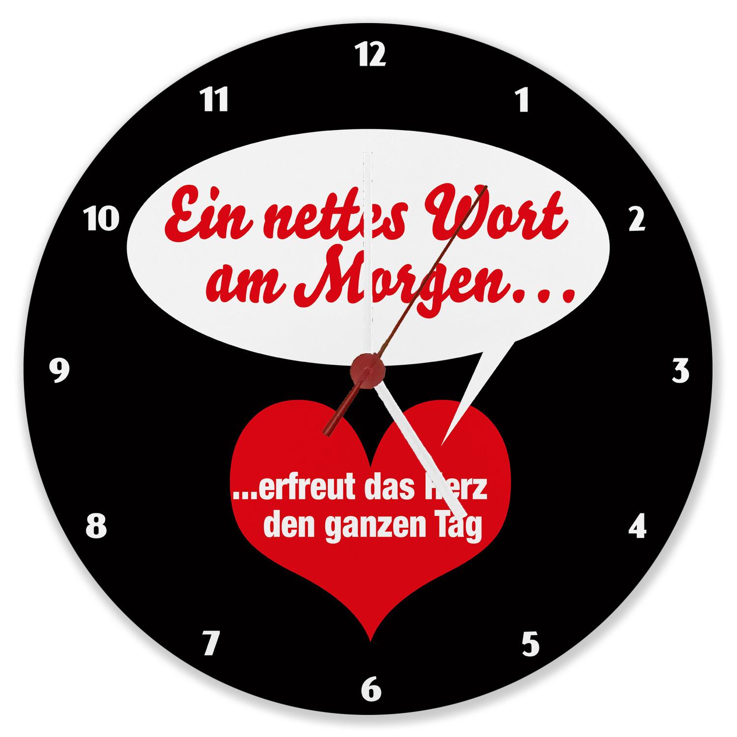 speecheese Herz und Sprechblase Wanduhr aus Alu mit Spruch: Nettes Wort erfreut das Herz 1030215