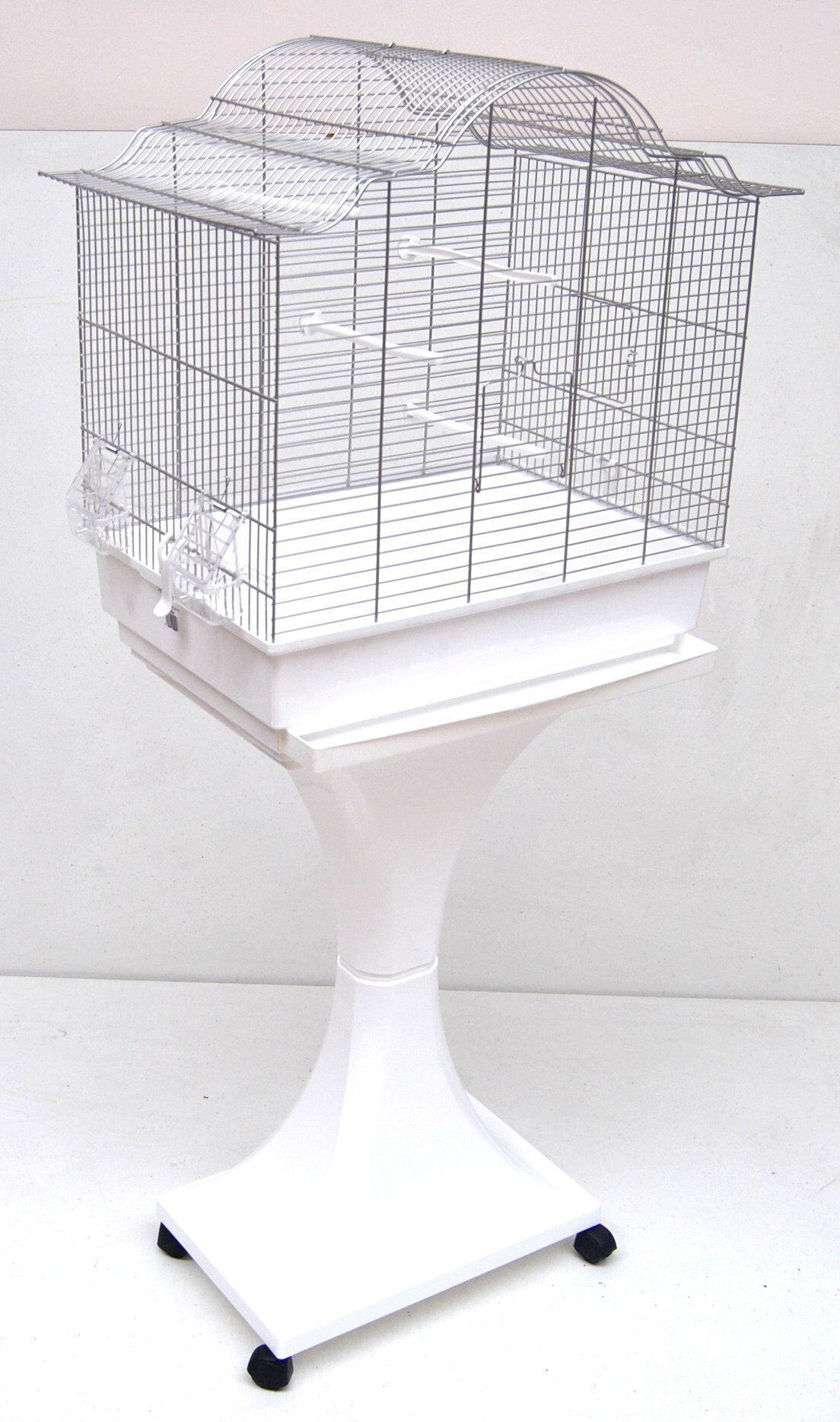 Relaxdays Vogelkäfig, klein, Wellensittich, Kanarienvögel, Sitzstange, Futternapf, HxBxT 49,5 x 34,5 x 28 cm, weiß/grün