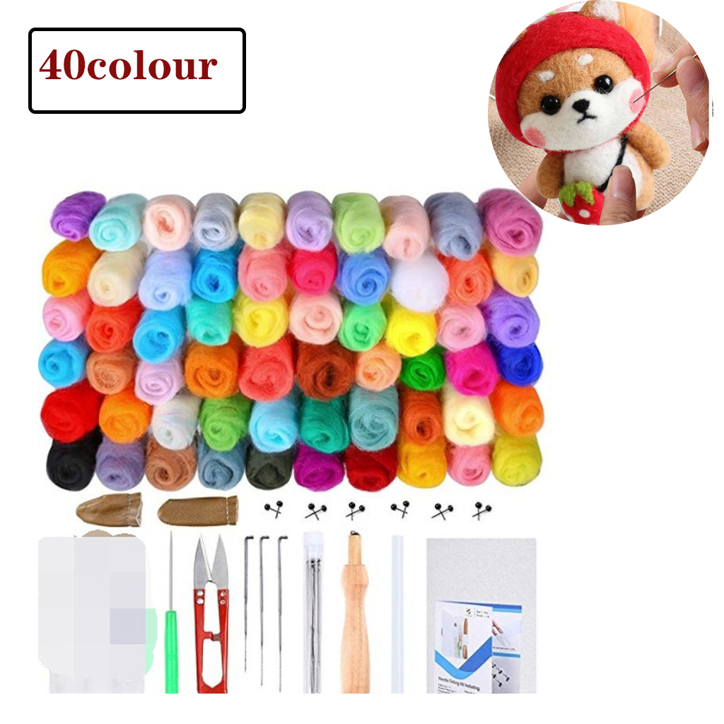 Jormftte 40 Farben Filzwolle Basteln Quennslandwolle Schafwolle DIY mit Werkzeug Set, geeignet für Nassfilzen und Trockenfilzen RLWQ-CLGMCHET-20230215-202