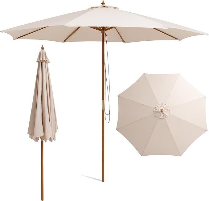KOMFOTTEU Sonnenschirm 300 cm, Klappbarer Balkonschirm, Strandschirm Rund, Gartenschirm für Strand, Balkon, Beige WY09641KNDE