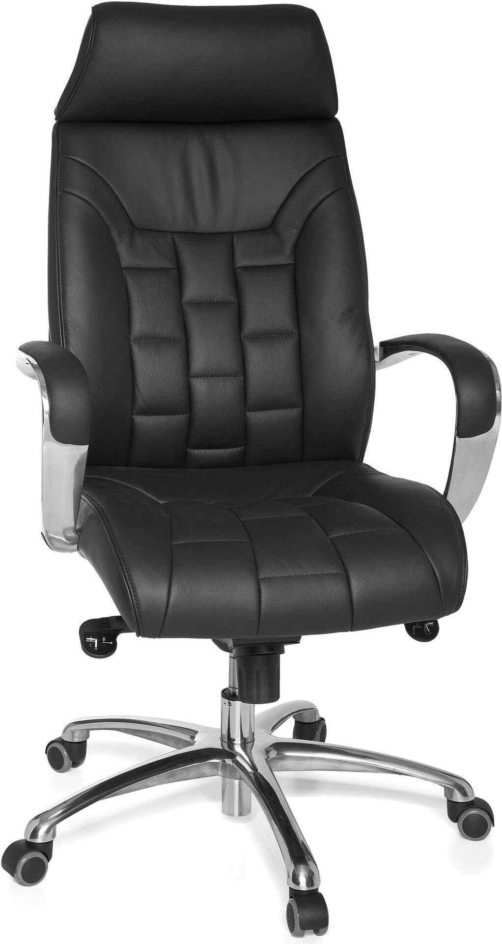 Manahee Design | kancelárska stolička z pravej kože čierna do 120 kg Kancelárska stolička s hojdacou funkciou Manažérska stolička s podrúčkami Otočná stolička X-XL