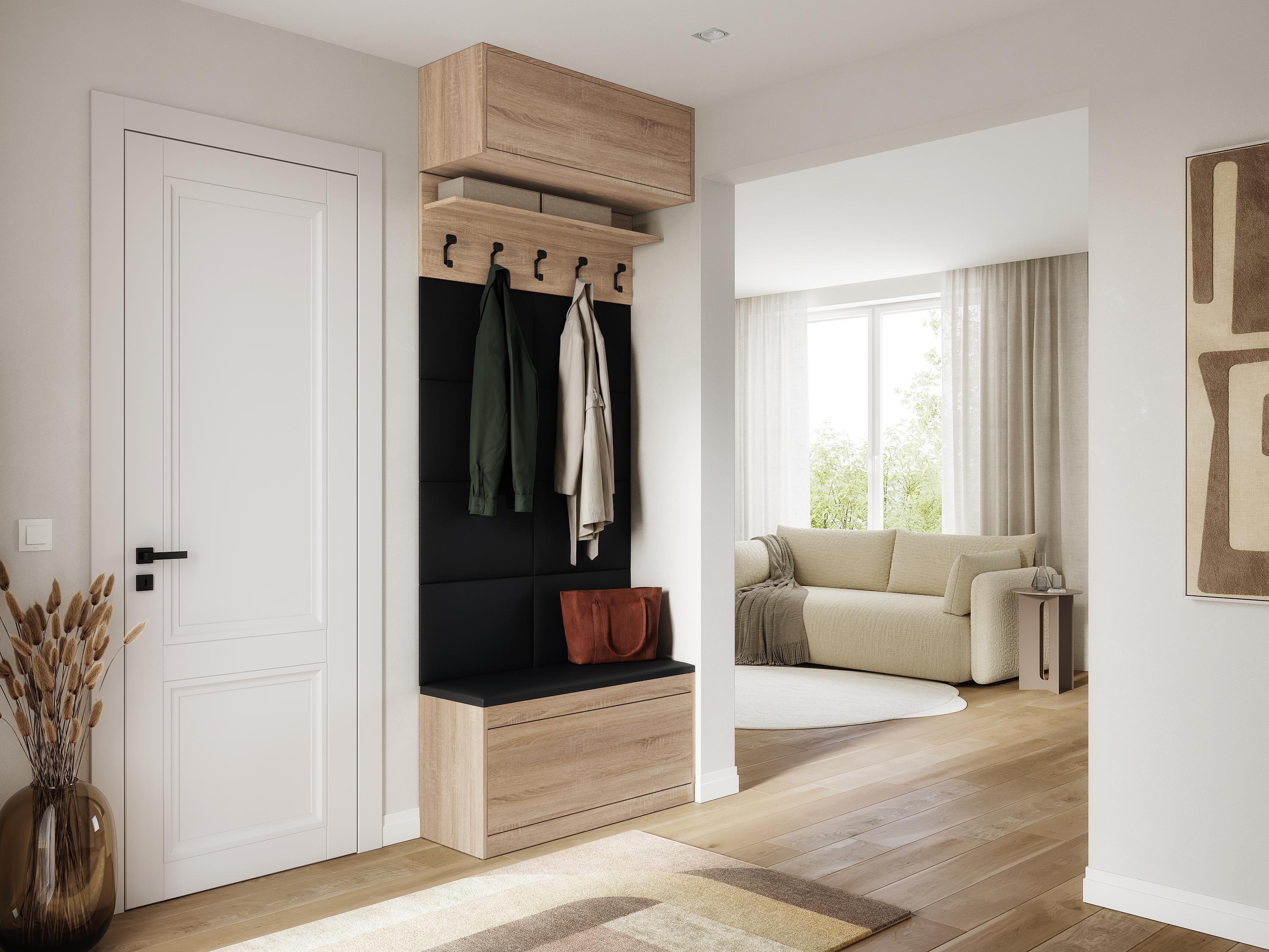 Platan Room Wand-Garderobe Set mit Garderobenpaneel & Schuhschrank & Hängeschrank 100 cm Flurgarderobe Garderobenset Flur Eiche Holz Weiß