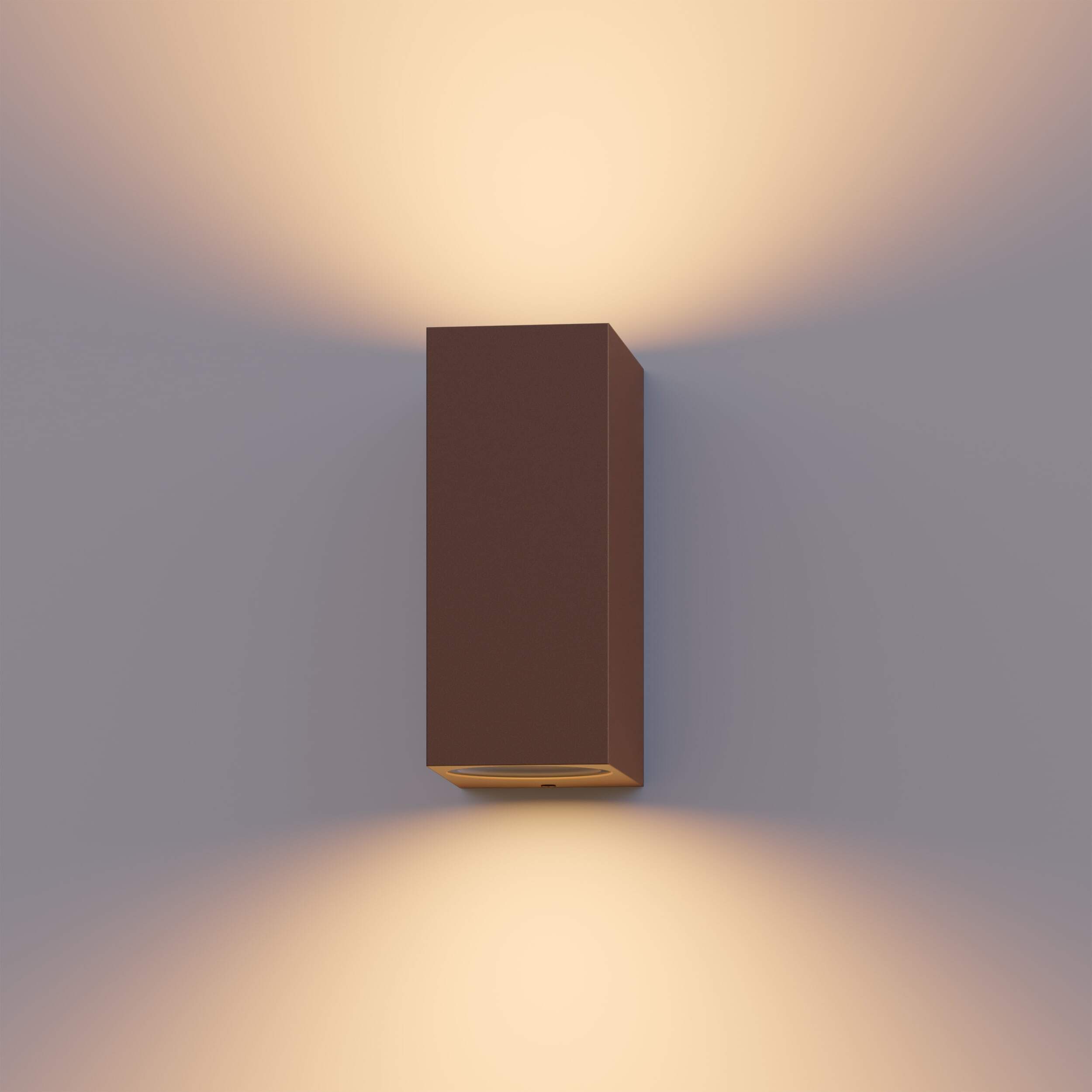 Calex Bergamo Wandleuchte, für Außen & Innen, 2x GU10 Fassung, Rechteck, Up & Downlight, wasserdicht, ohne Leuchtmittel, Rostfarbe 4301000700