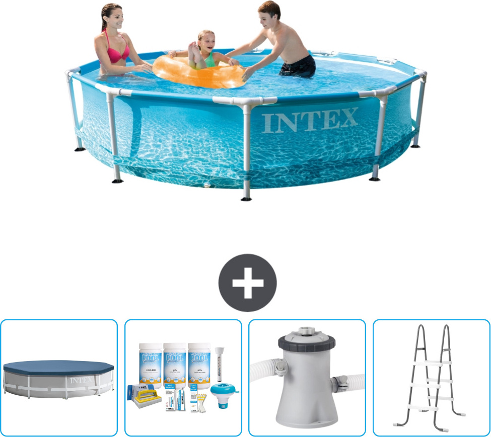 Bazén Intex s okrúhlym rámom - 305 x 76 cm - tlak vody - kryt v cene - balík na údržbu - filtračné čerpadlo pre bazén - rebrík