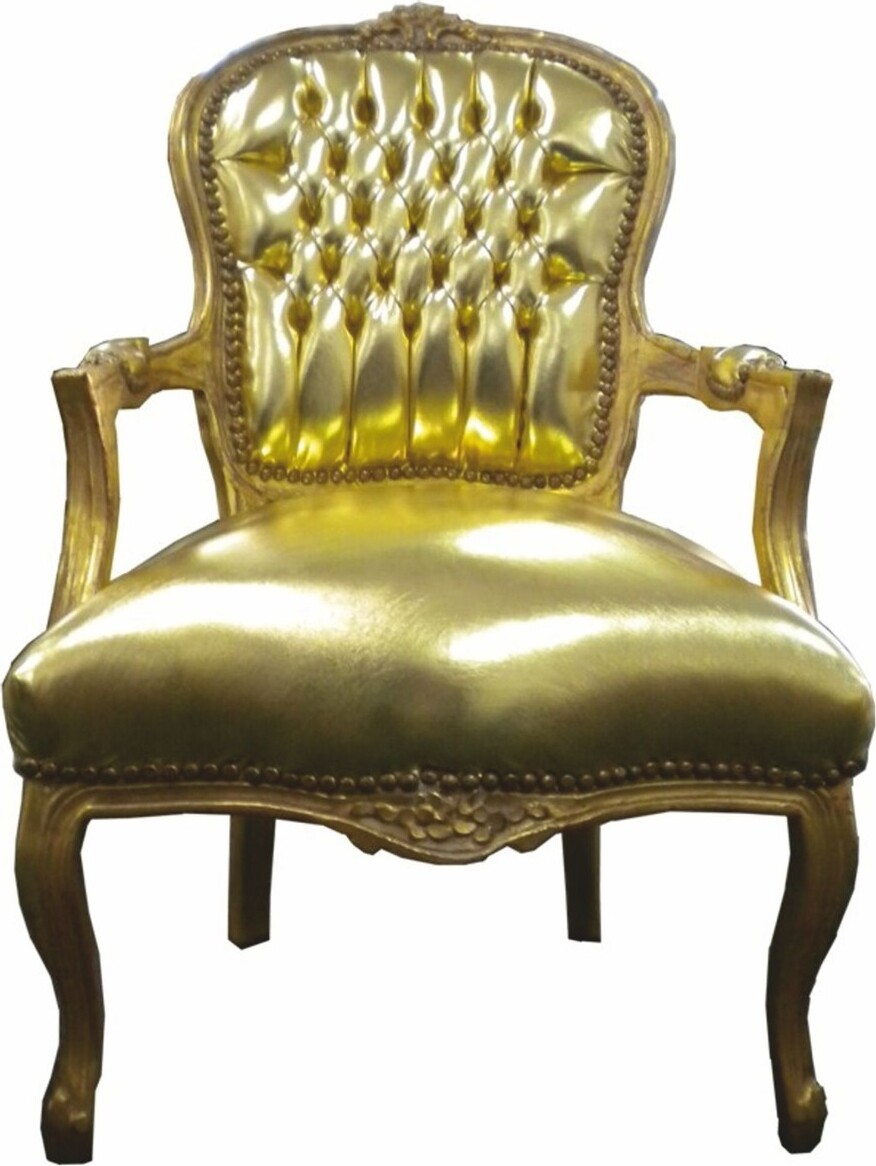 Casa Padrino Barock Kunstleder Salon Stuhl Gold - Barock Möbel Barock Salon Stuhl Gold Gold