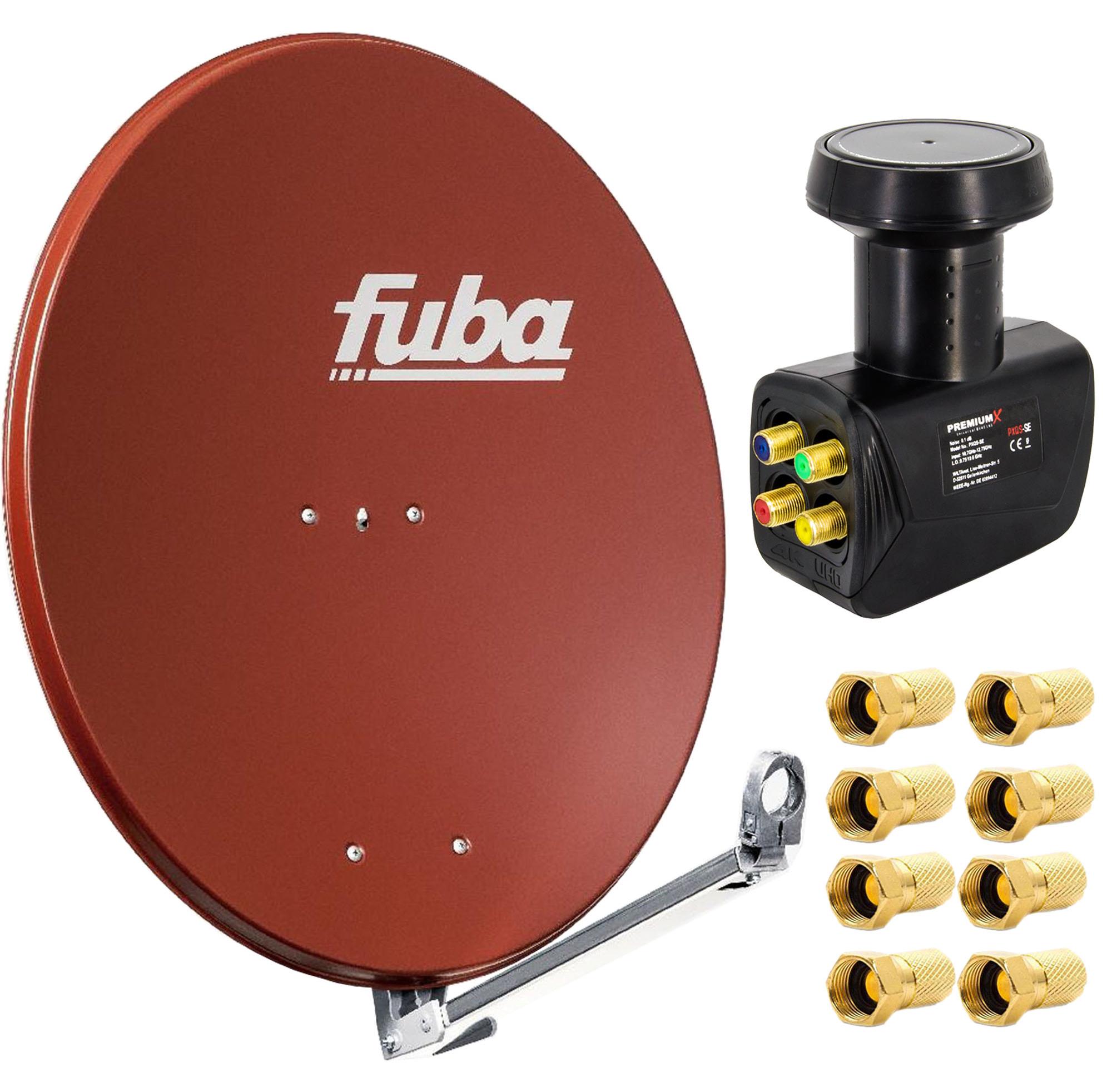 Fuba DAL 800 R Satellitenantenne Alu Rot LNB Quad 8x F-Stecker
