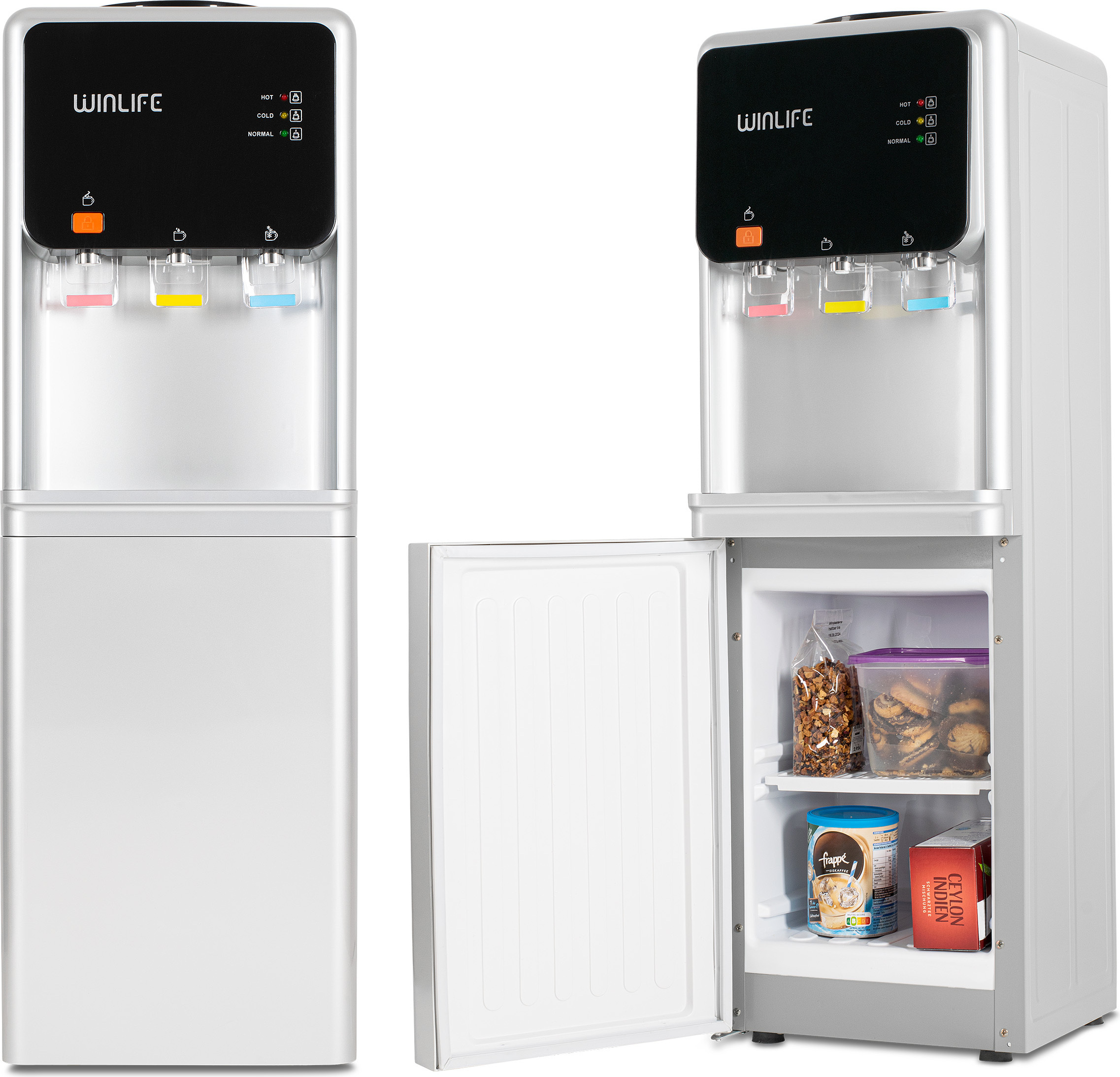 WINLIFE® Elektrischer Wasserspender Groß Silber Wasserspendergerät mit Kindersicherung Knopf, Trinkwasserspender für heiße & kalte Getränke 5 bis 20 L