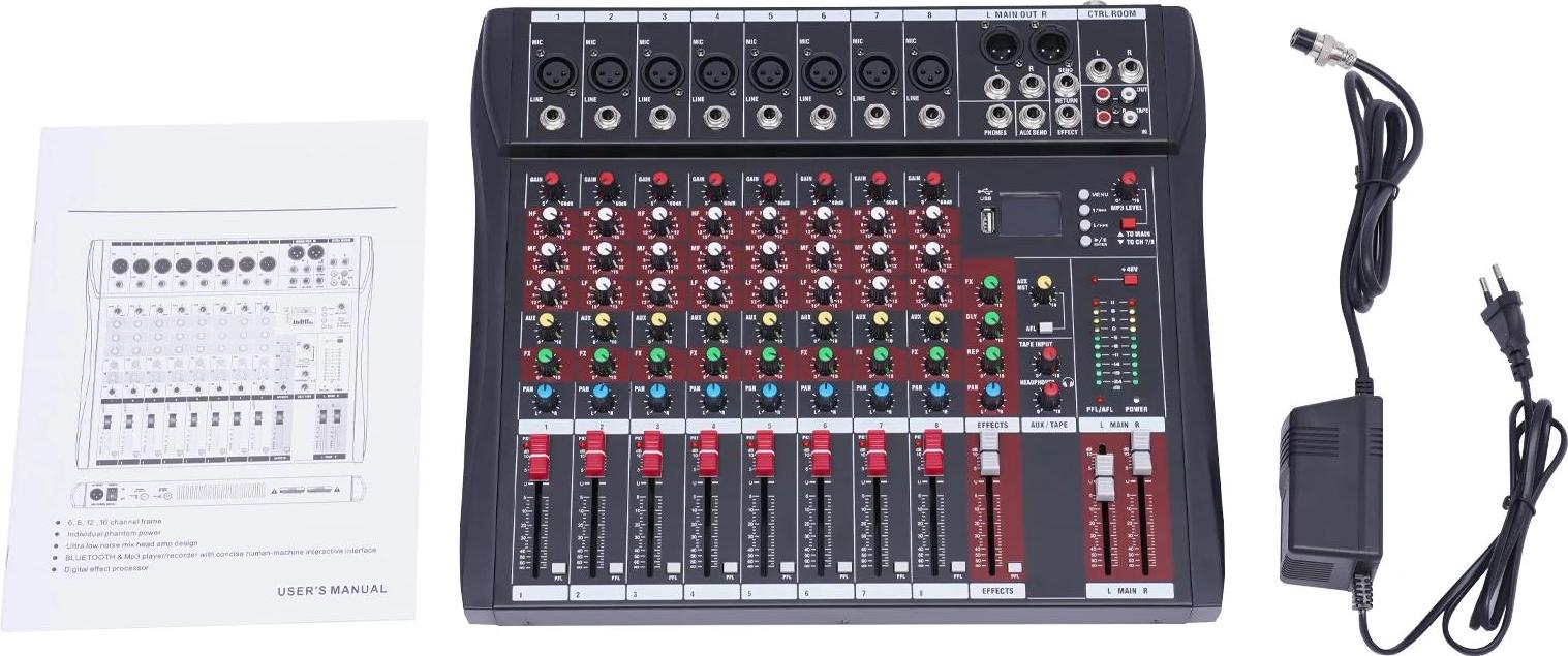 Zvukový mixér, pripojenie Bluetooth, podpora 7 kanálov, 8 kanálov EÚ