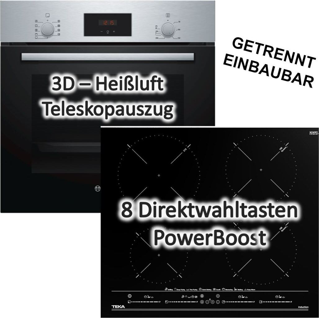 HERDSET INDUKTION Bosch Backofen Teleskopauszug mit TEKA Induktionskochfeld - autark, 60 cm NEU HBF114ESO+ITC64630BKMST