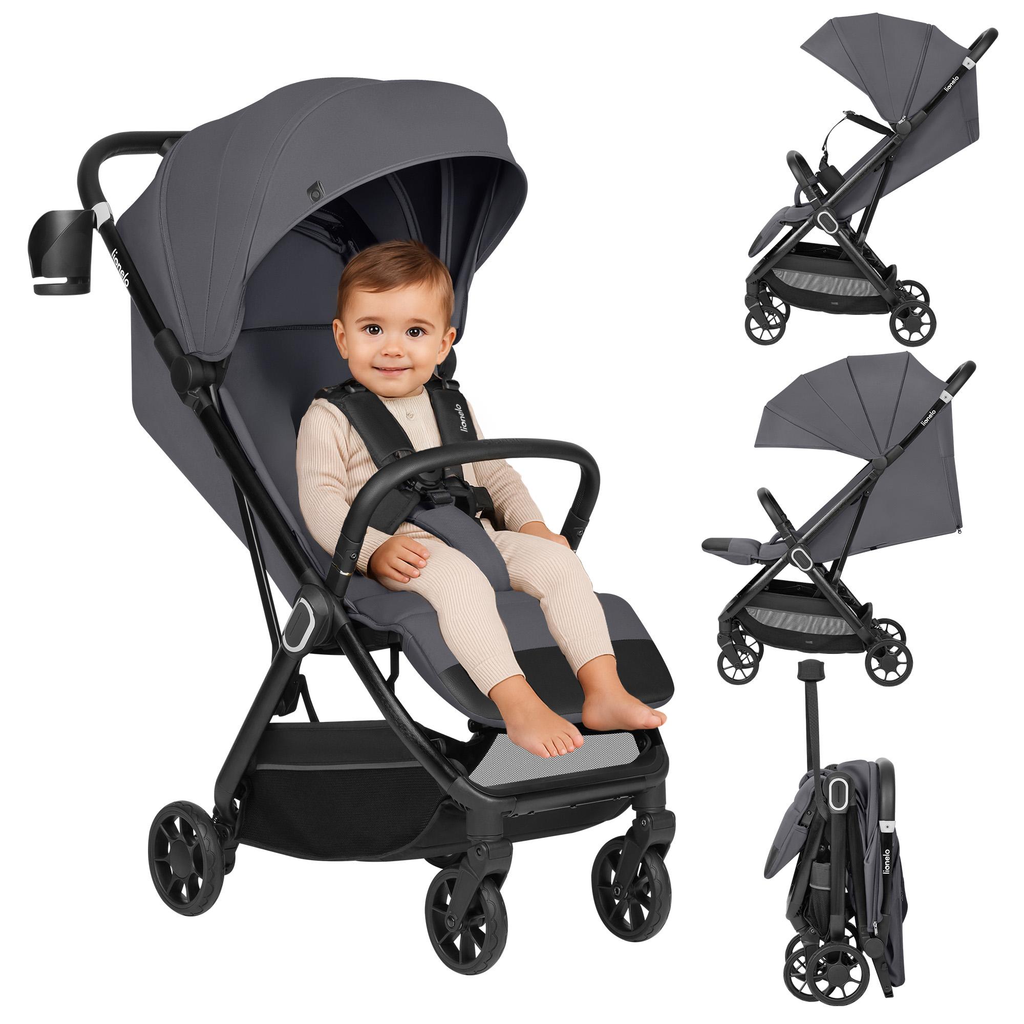 Lionelo Buggy BESS Kinderwagen ab 6 Monaten bis 22 kg, klappbar, 360° Räder, leicht 7,5 kg - Grau