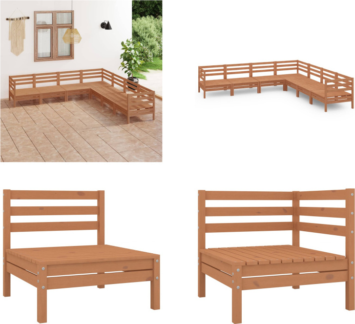 vidaXL 7-dielna záhradná obývacia súprava z masívneho dreva borovice medovo hnedá - záhradná obývacia súprava - vonkajšia obývacia súprava - drevená pohovka - drevená záhradná pohovka