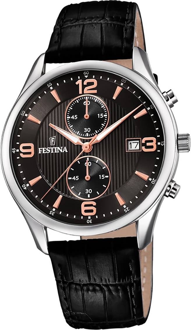Festina kožené pánske hodinky F6855/7 analógový remienok hodinky čierne retro D2UF6855/7