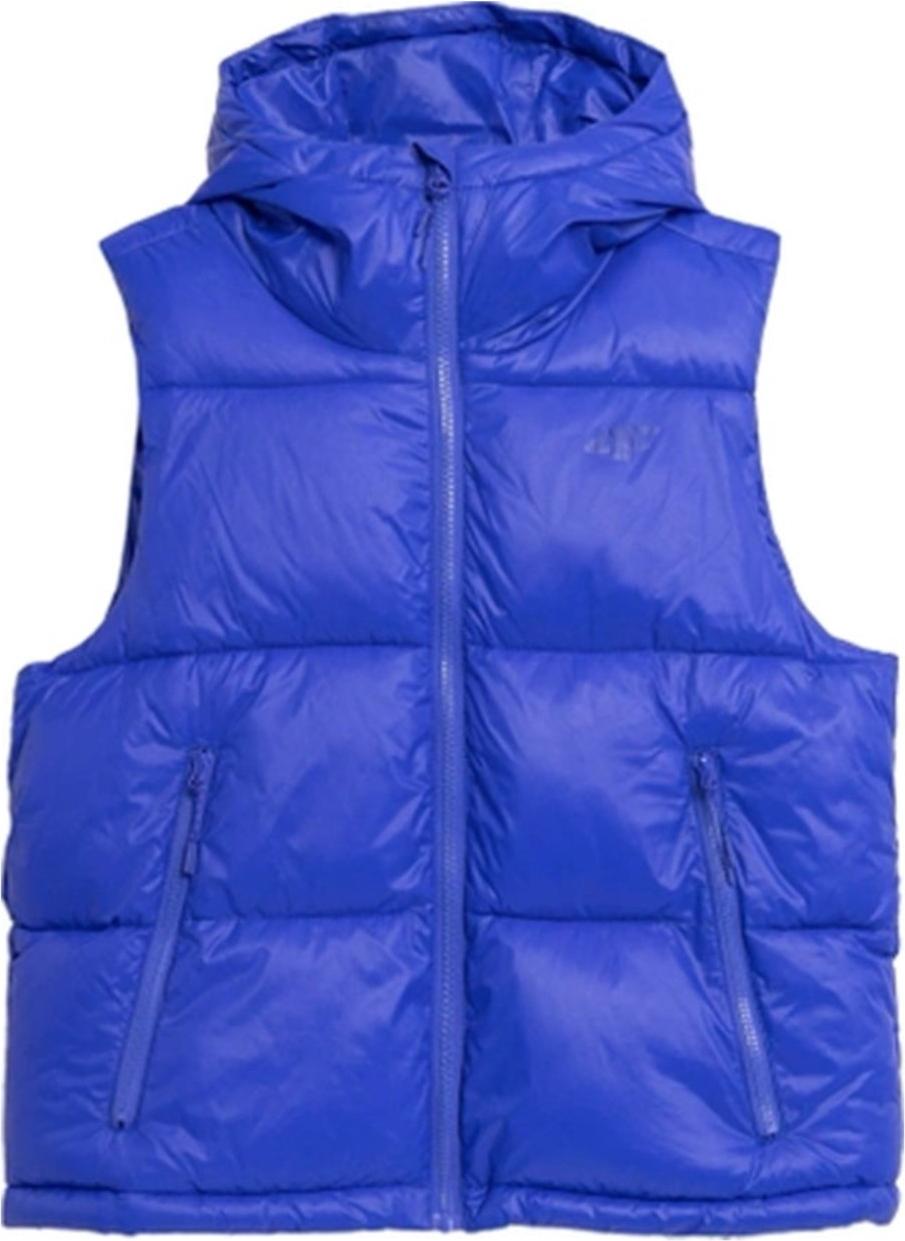 4F Damen Daunenweste mit Kapuze, Steppdesign, Kobaltblau, XS