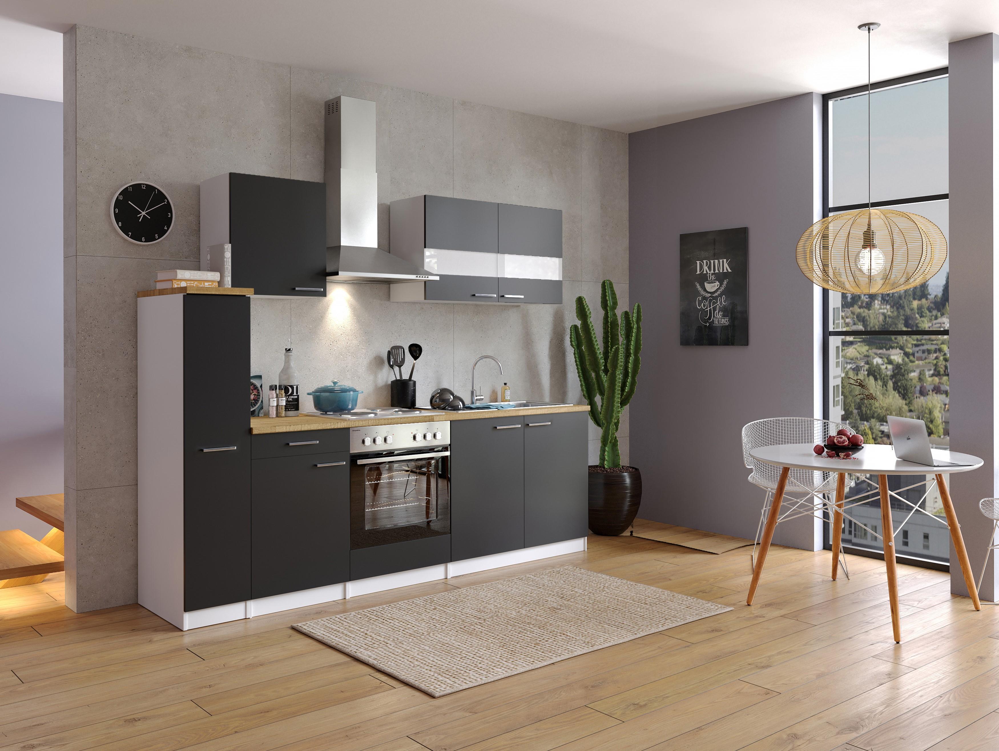 Küche Küchenzeile Küchenblock Einbauküche Weiß Schwarz Malia 240 cm Respekta KB240WSG