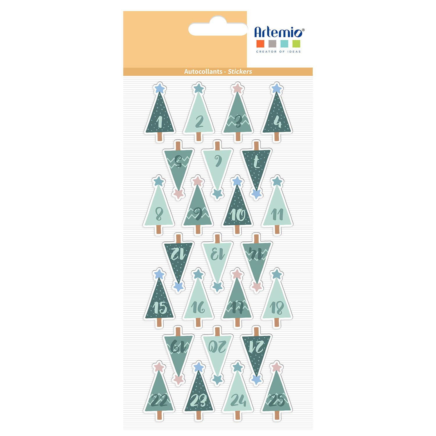 Nálepky Puffies pre adventný kalendár – vianočné stromčeky