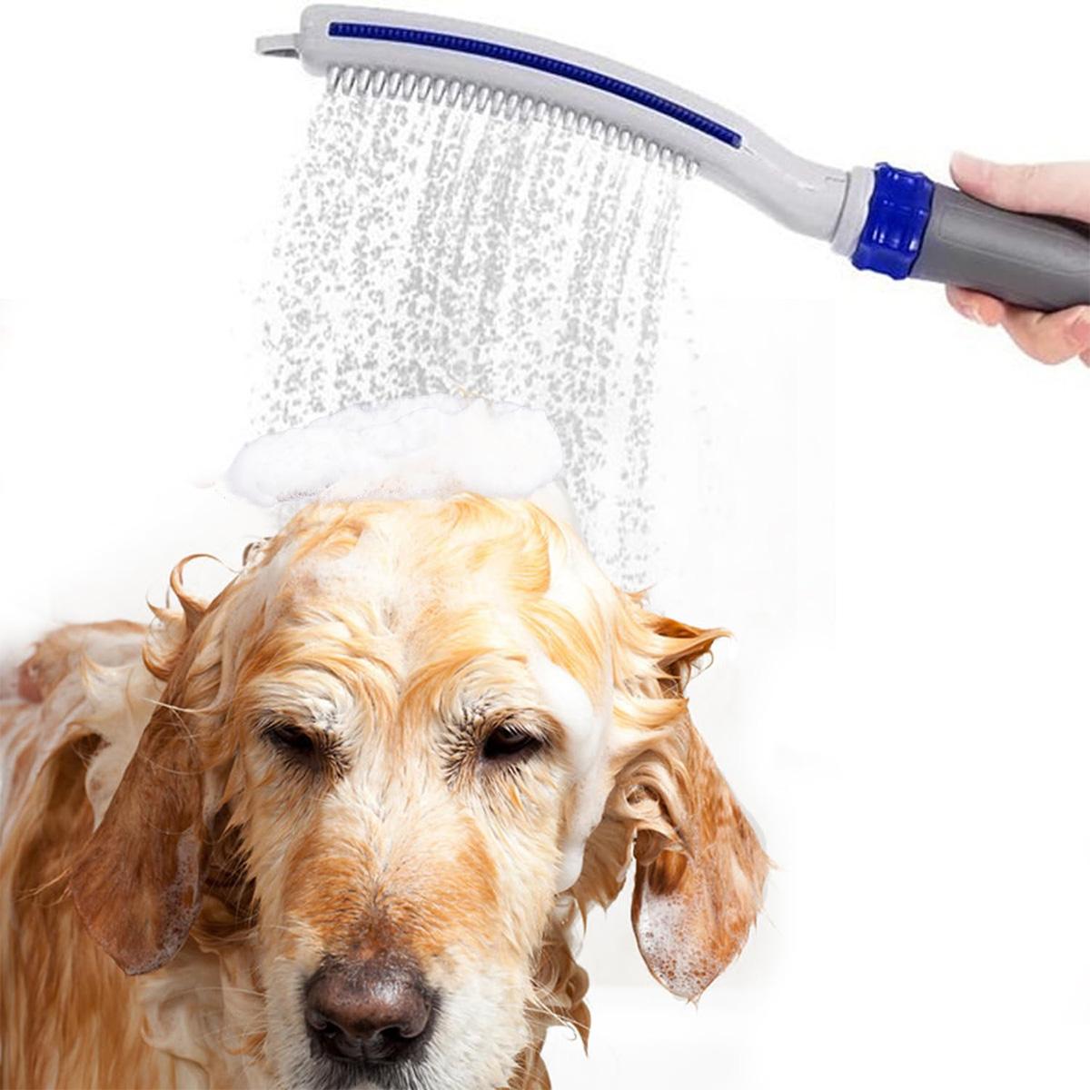 Dopwii Hundedusche, Hundeduschaufsatz für schnelles und einfaches Baden und Reinigen von Hunden, Innen- und Außensprühgerät mit Flexschlauch, blau/grau KAUF-WOHN-PE864-020