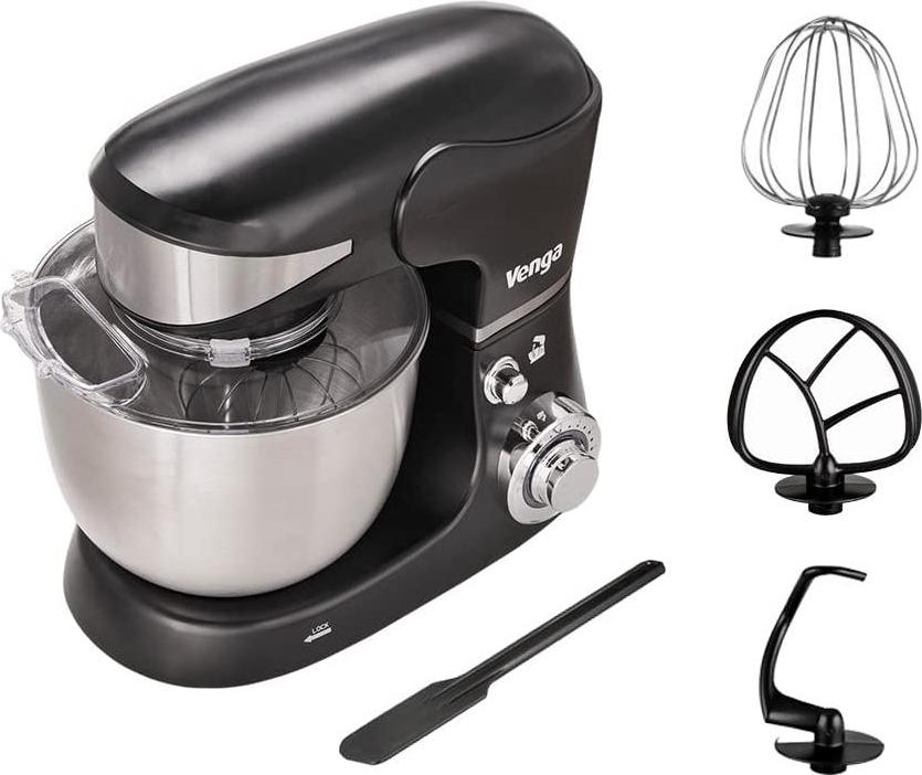 Royalty Line RL-PKM1600: 1600 W 6-rýchlostný kuchynský robot z nehrdzavejúcej ocele, 6 l - čierny