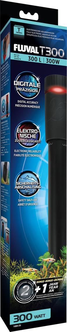 Fluval Aquarienheizer T300, 300W Heizstab für 300l Aquarien, 35,7 cm, 22-32°C 14884