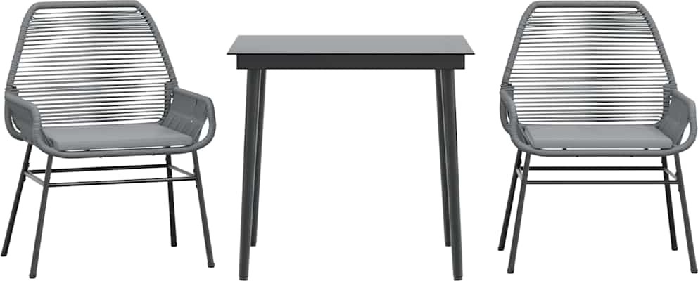 vidaXL 3-dielny záhradný jedálenský set s vankúšmi sivý polyratan sklo