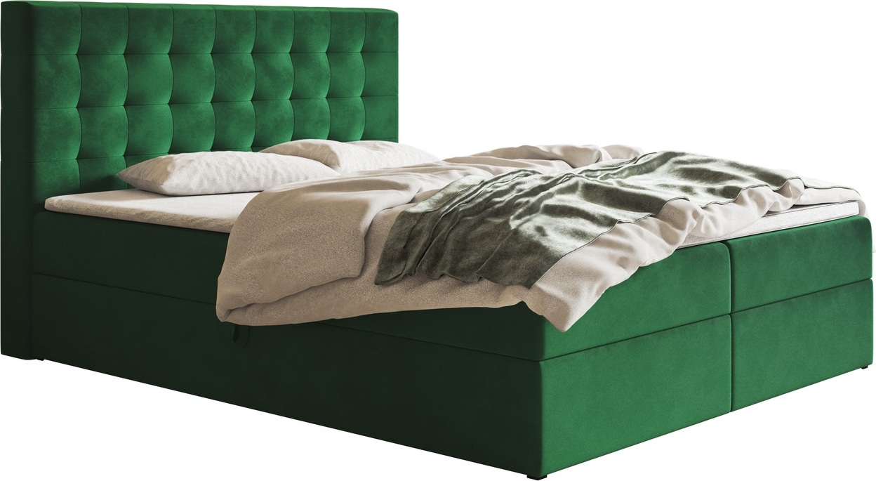 Skriňová posteľ 180x200 cm Jora - manželská posteľ s matracom a topperom, 2x podstavec pod posteľ - zamatová látka (zelená - Amor Velvet 4311)