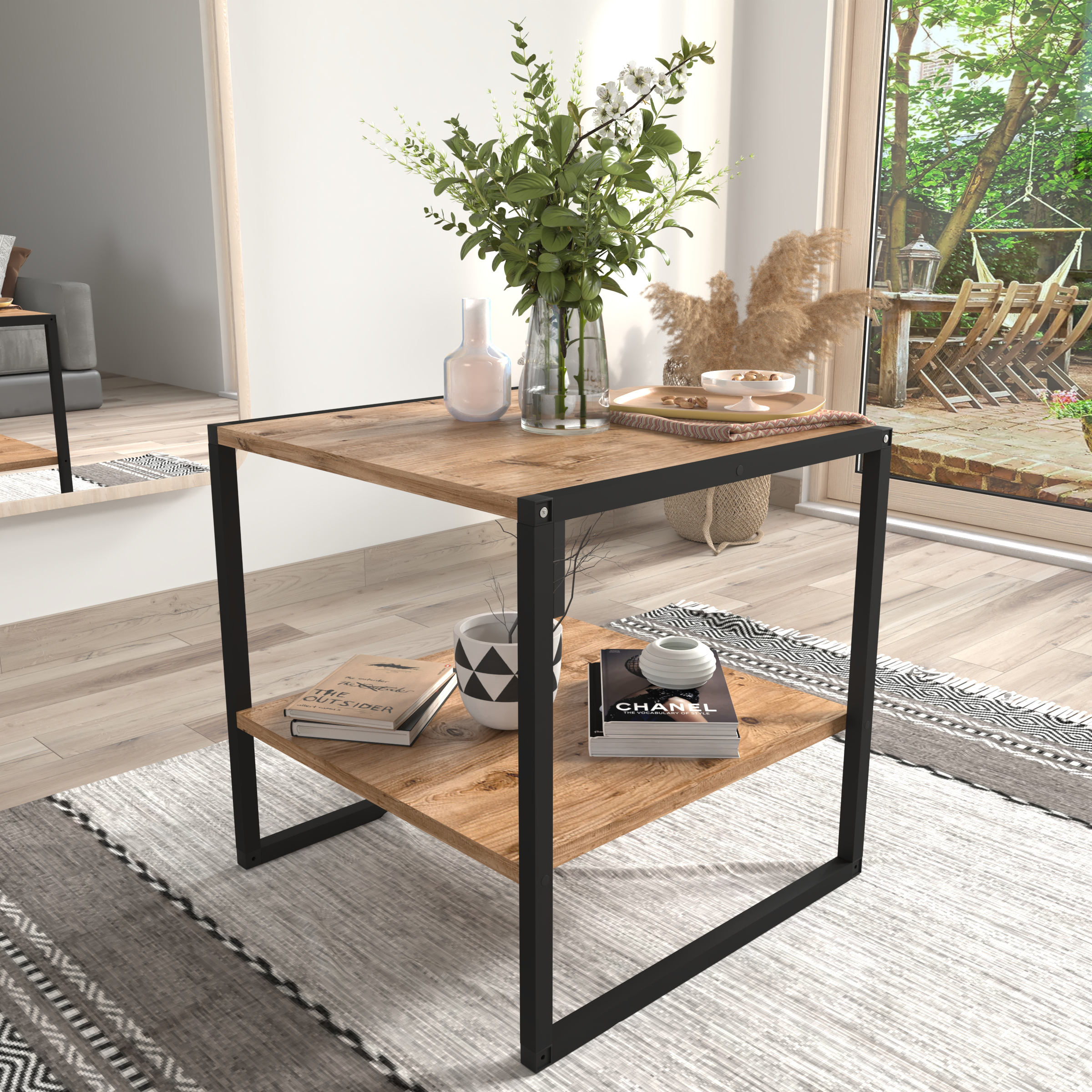VCM Holz Beistelltisch | Couchtisch im schlichten Industriestyle | Maße ca. H. 50 x B. 50 x T. 50 cm | Wohnzimmertisch | Kaffeetisch - Insasi M 56-919064