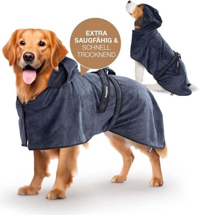 DS Produkte FLUFFINO Hundebademantel - Größe L - beige/blau