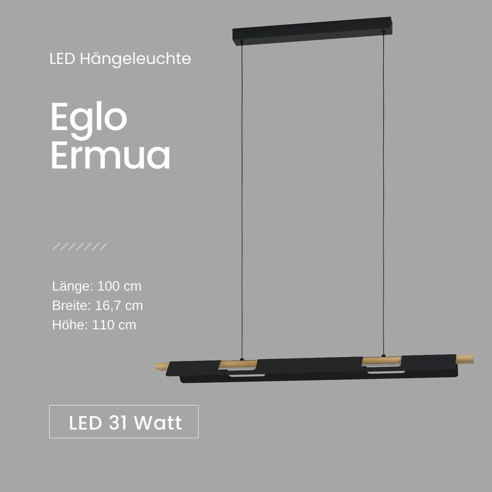 Pendelleuchte Eglo Ermua LED Hängelampe Schwarz / Holz 31 Watt dimmbar 98836