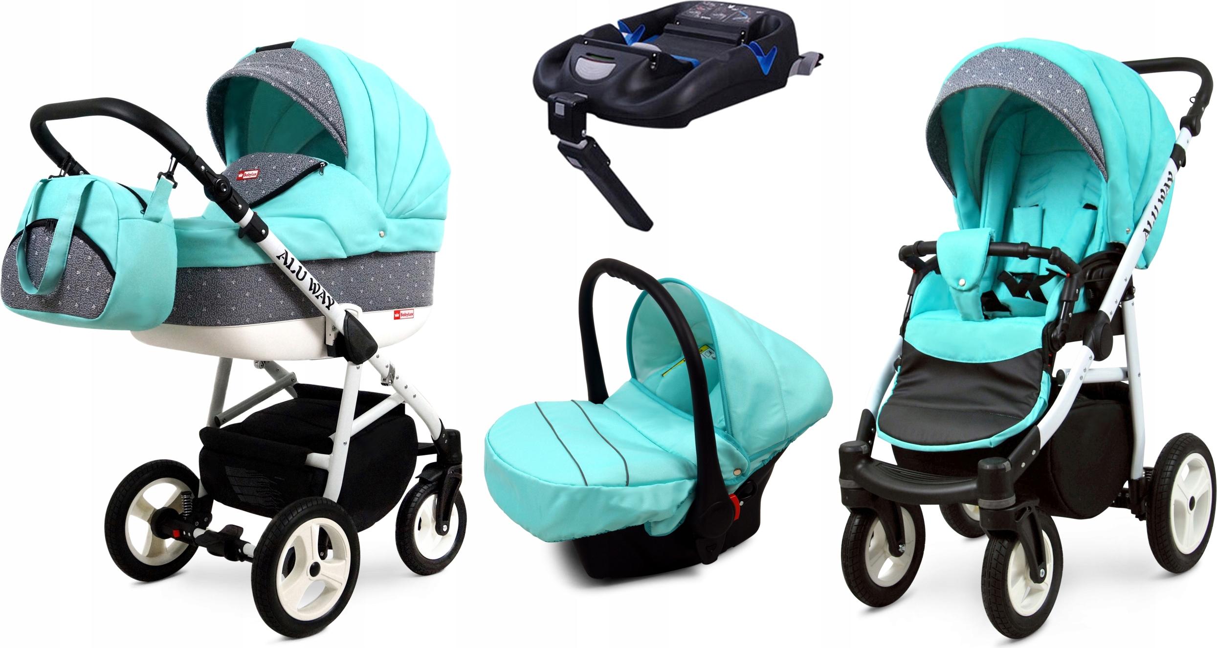 BabyLux Alu Way | 4in1 Kinderwagen Set | Mint | Kombikinderwagen | Kinderwagenset | Isofix-Basi