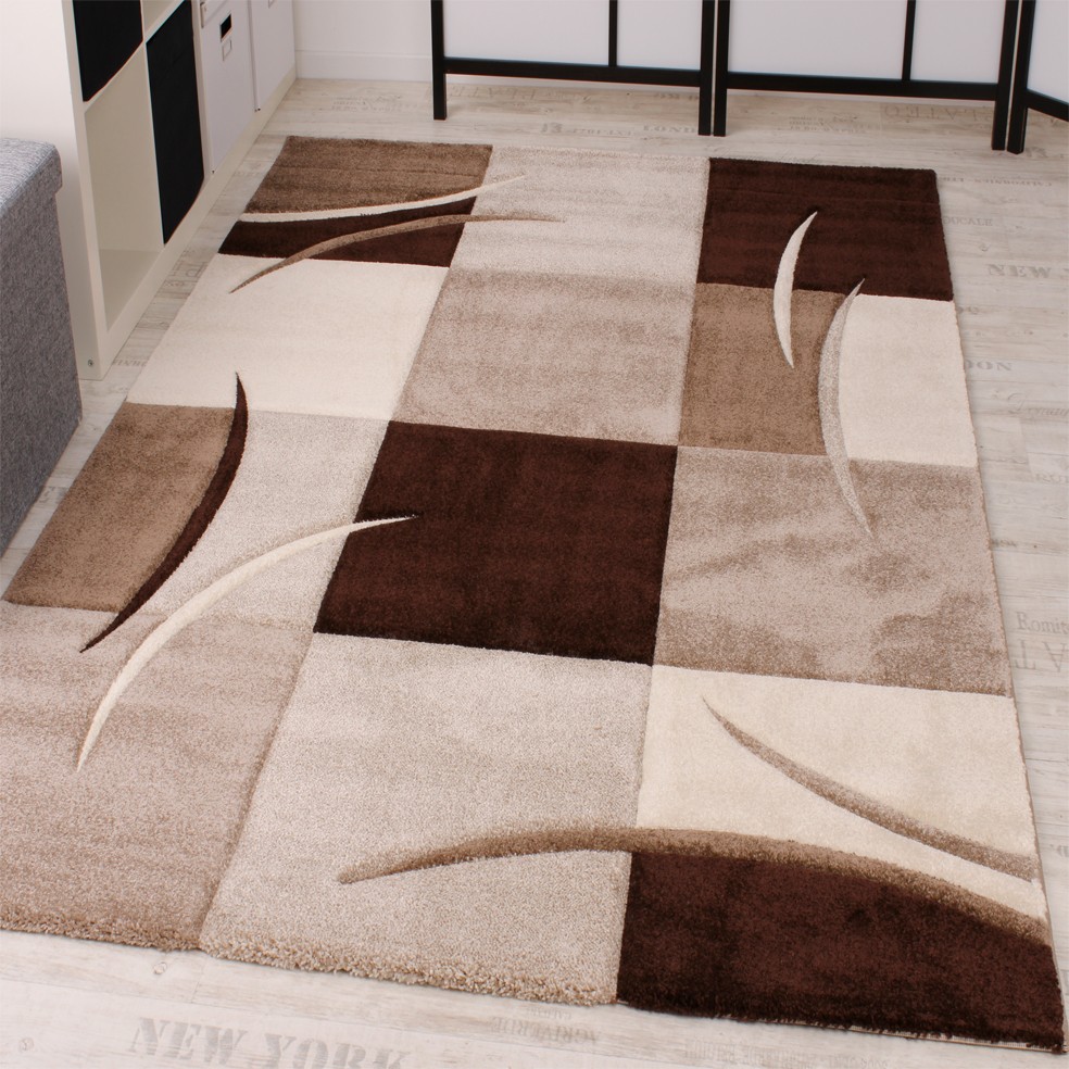 Designer Teppich Toledo Modern Meliert Streifen mit Beige-Töne Braun Elfenbein 