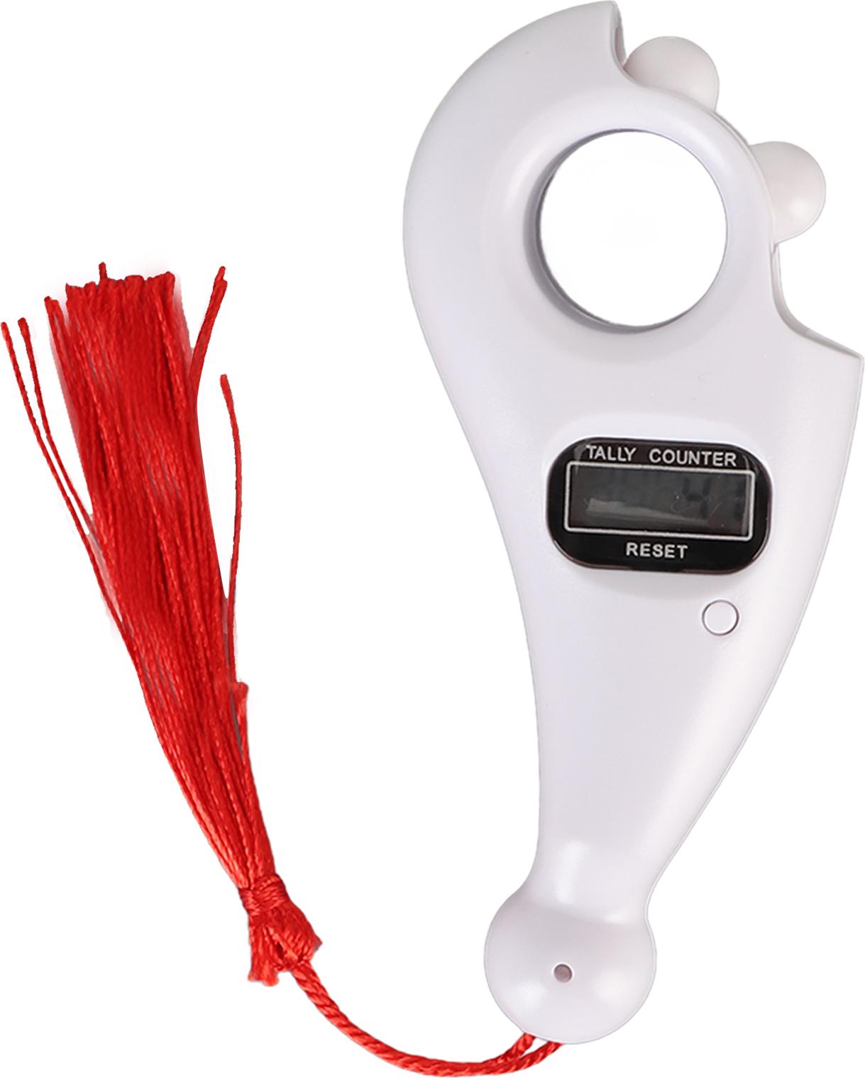 Digitálne počítadlo korálikov, LCD displej, tichý chod, prenosný, Budha so strapcom na meditáciu, relaxáciu, biely