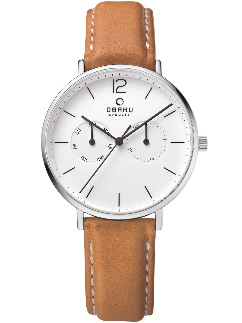 Obaku Uhr Herren Armbanduhr V182GMCWRZ Lederarmband hellbraun Datum