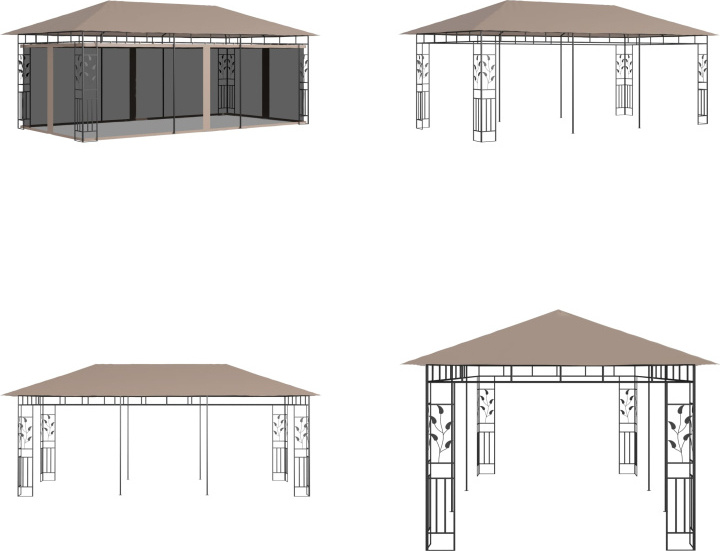 vidaXL Pavillon mit Moskitonetz 6x3x2,73 m Taupe 180 g/m² - Gartenpavillon - Gartenpavillons - Pavillon - Pavillons